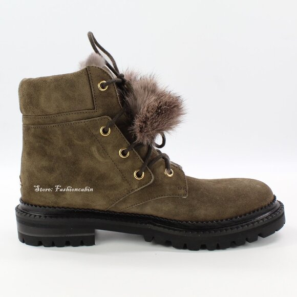 NEW JIMMY CHOO Suede Pom-Pom Booties - Picture 4 of 16